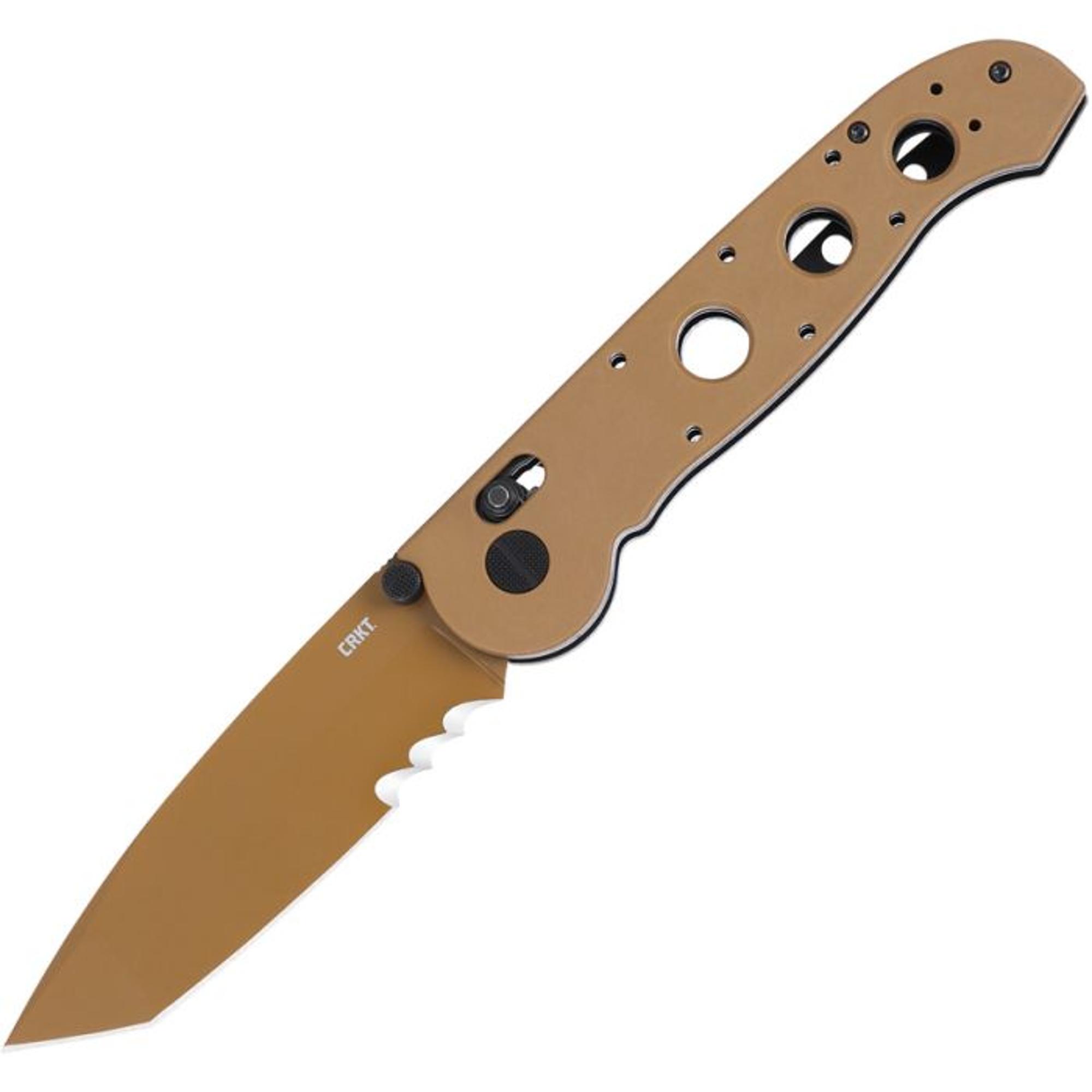 CRKT M1614XD Carson Crossbar Lock Folding Knife 3.97 Inch D2 Desert Tan Combo Tanto Blade, Desert Tan Grivory Handle | 10023609