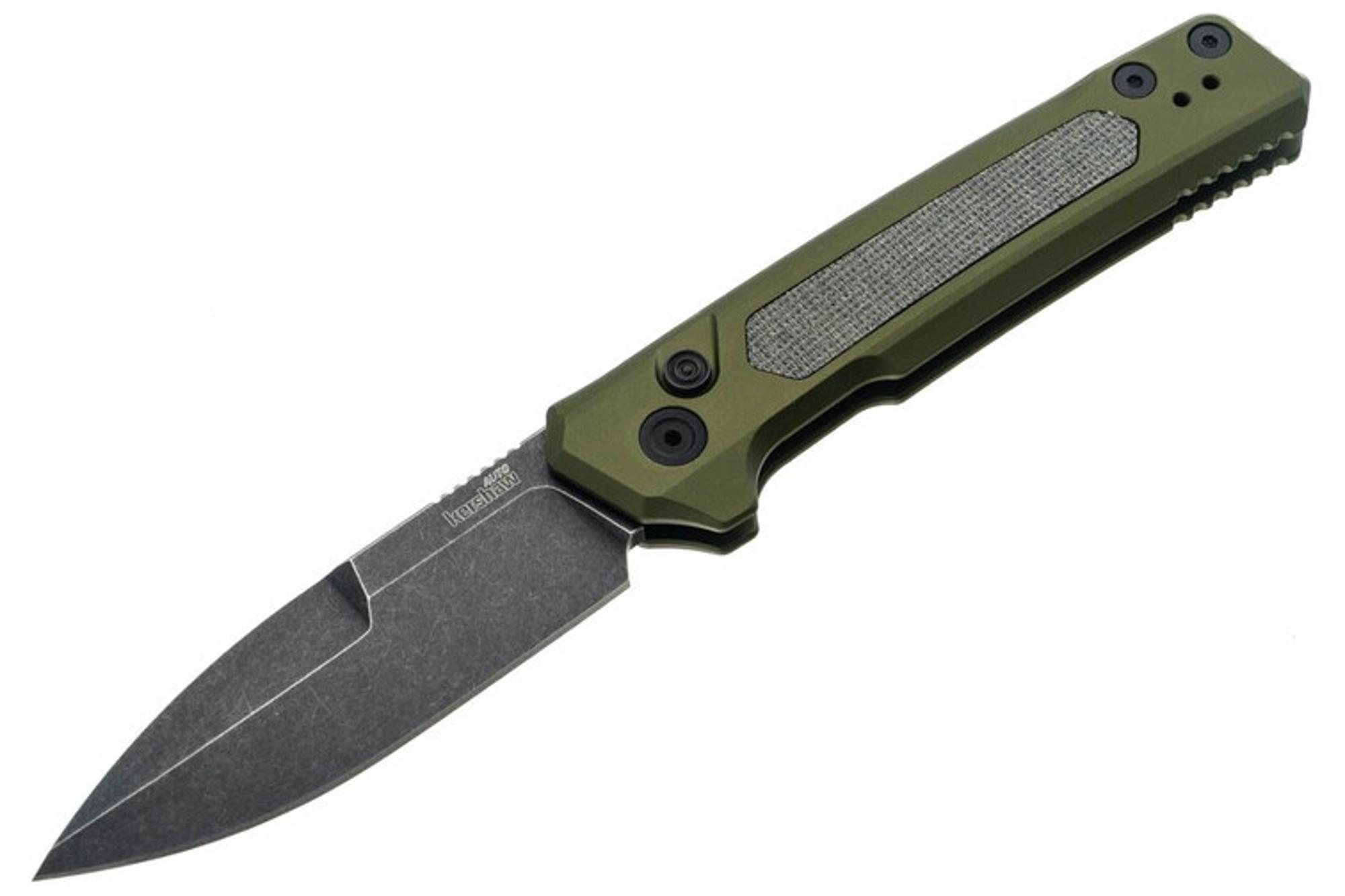 Kershaw 7205 Launch 22  Olive Green Aluminum, Black Canvas Micarta Inlay  Blackwash MagnaCut Blade | 087171071114