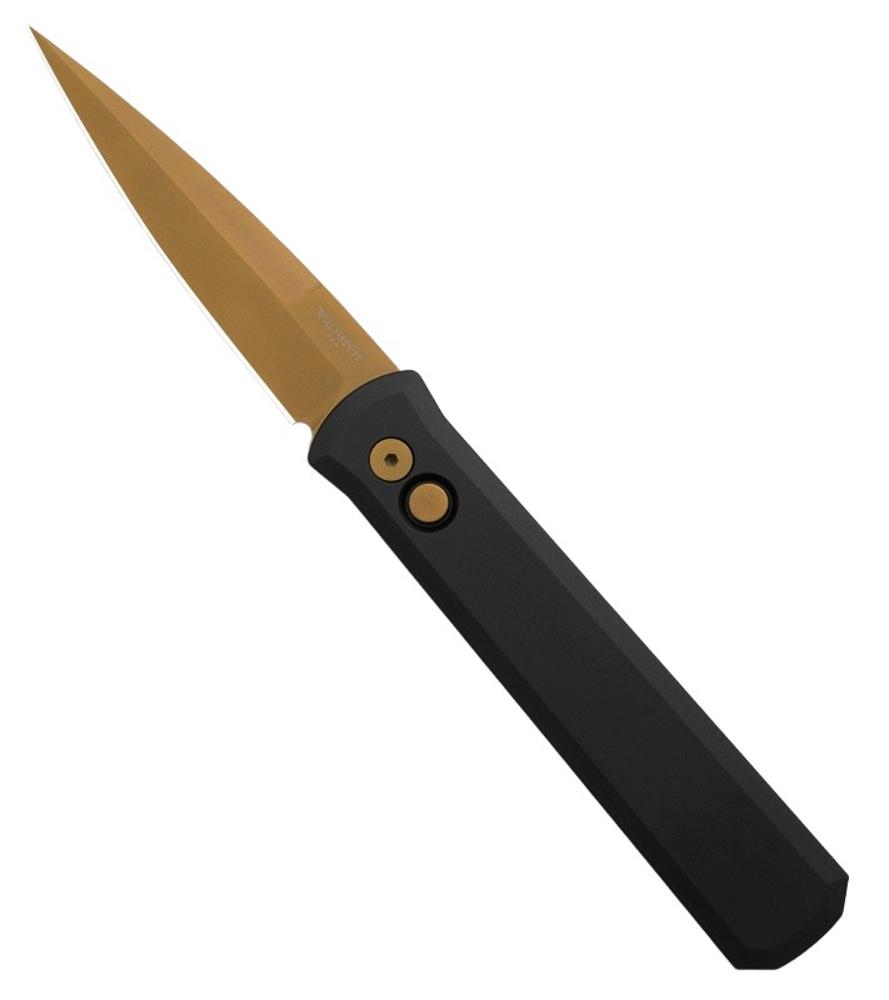 ProTech Godfather Automatic 4 Inch Tan PVD Blade Black Aluminum Handle  | NEW | 10047306