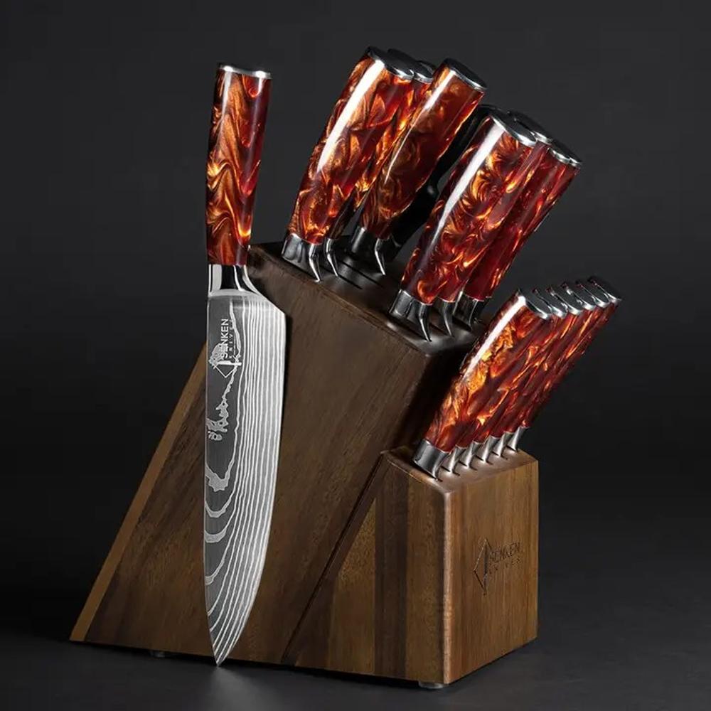 Senken Knives Crimson 16-Piece Complete Japanese Chef Knife Block Set | 10004306