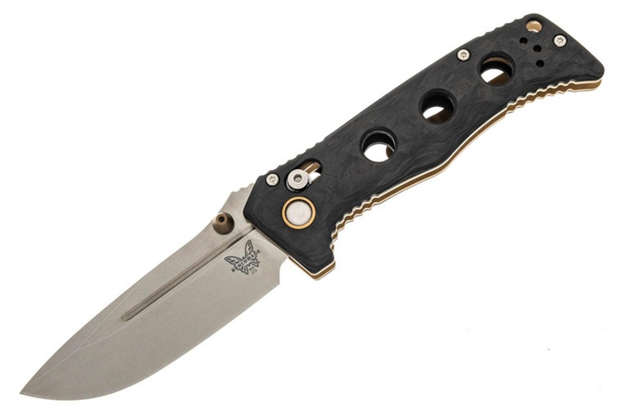 Benchmade 27303 Shane Sibert Mini Adamas Folding Knife 3.25 Inch CPMMagnaCut Satin Plain Blade, Marbled Carbon Fiber Handle, AXIS Lock | 10006086