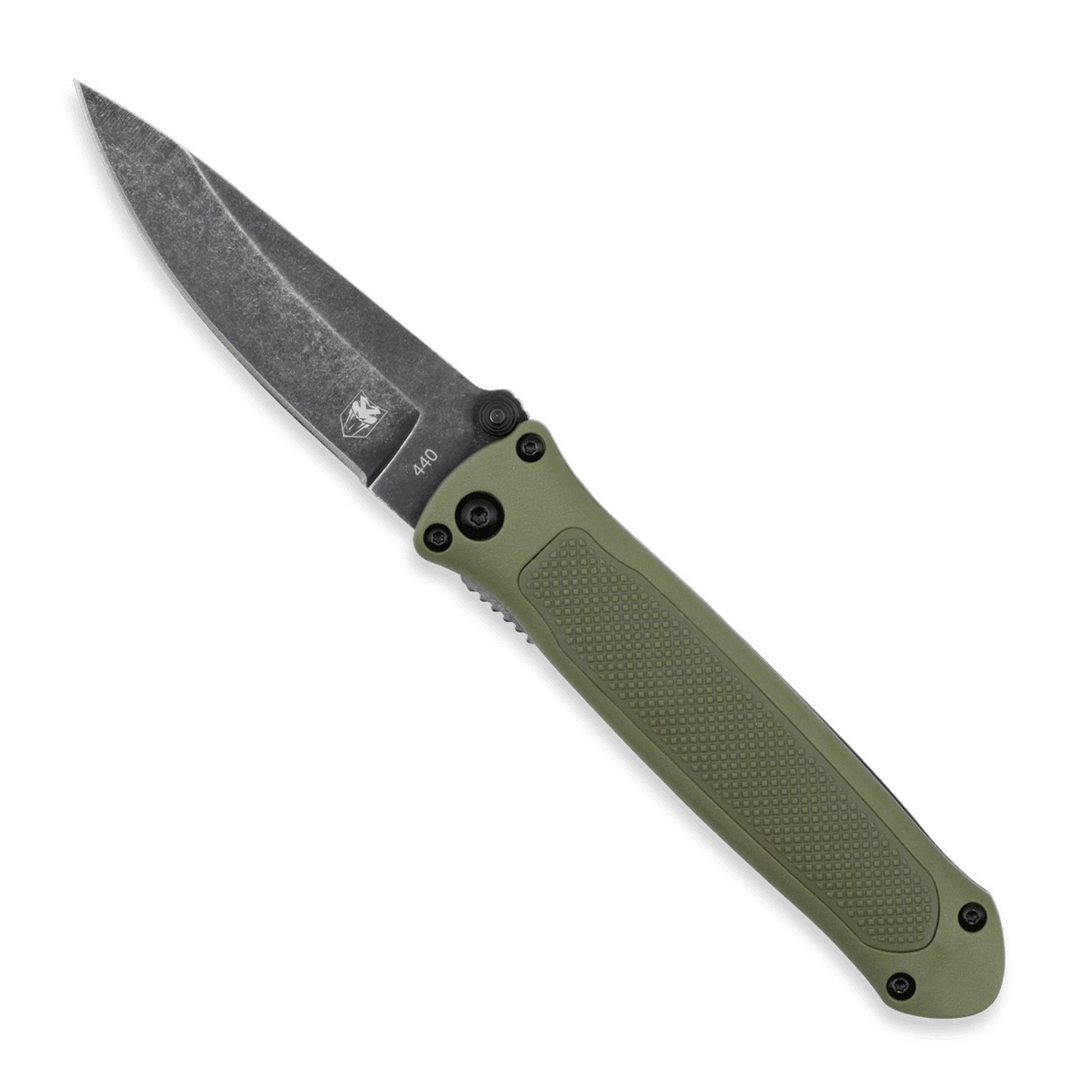 Cobratec Knives Quick Strike OD Green, 3.25 Inch Black Stonewash 440 Steel Blade, G10/Knurled Rubberized Grip | 10007860