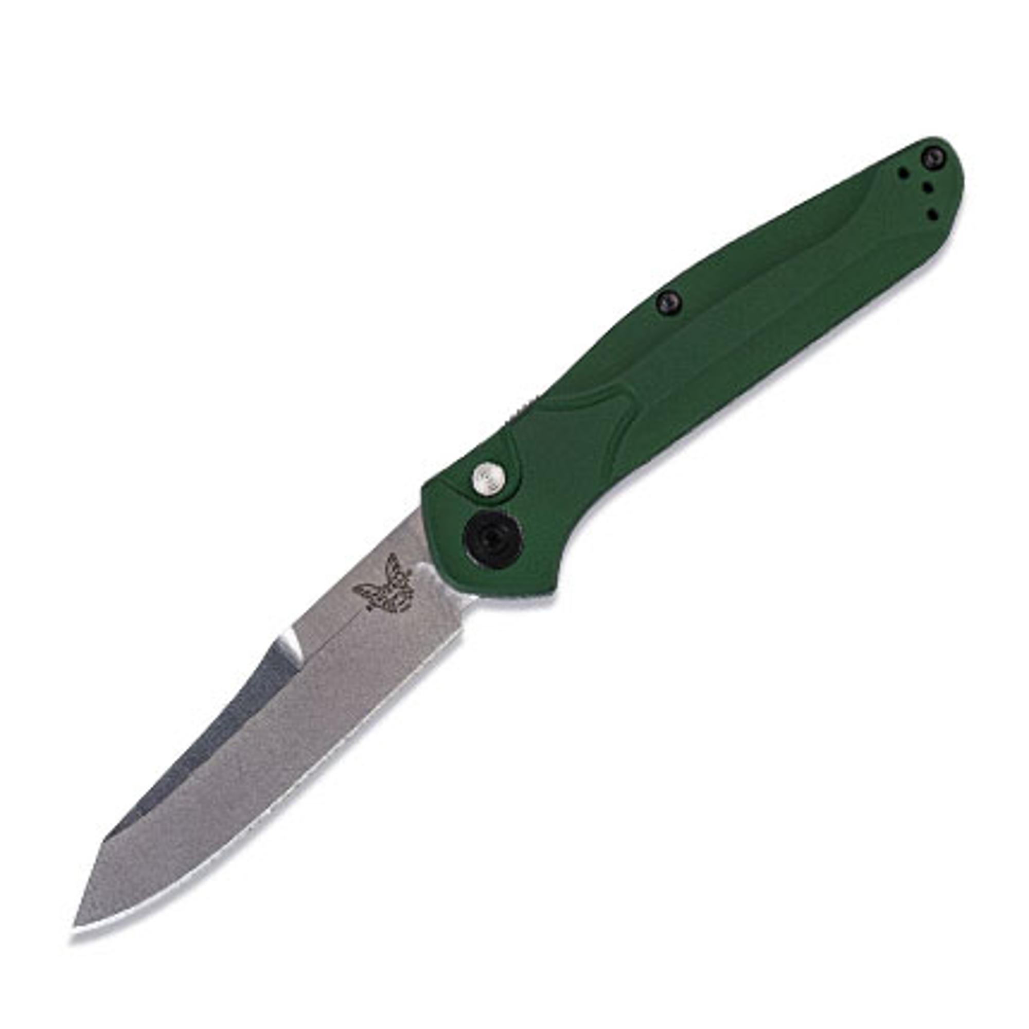 Benchmade 9400 Osborne Auto Folding Knife 3.4 Inch S30V Satin Plain Blade, Green Aluminum Handle | 10006180