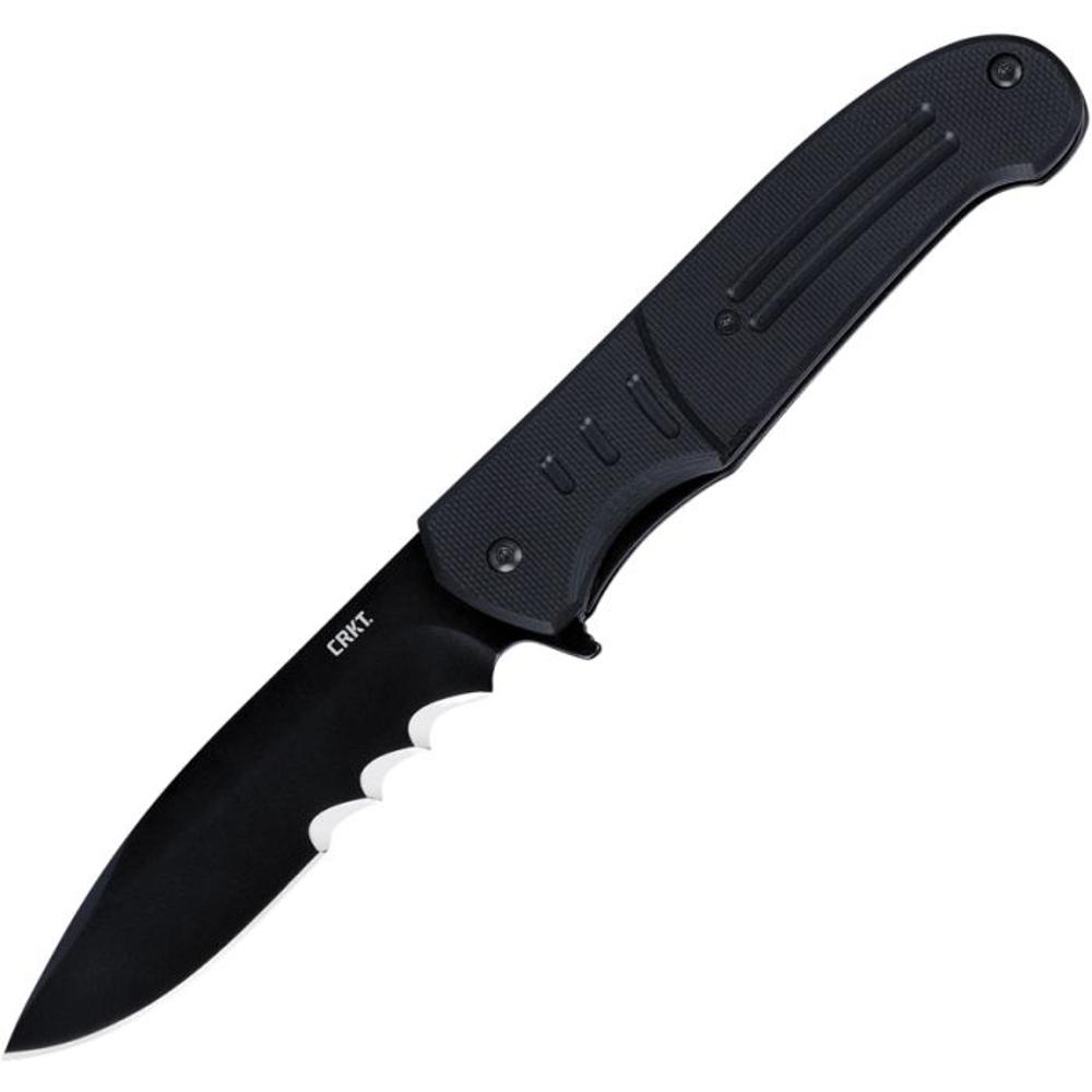CRKT 6885 Steigerwalt Ignitor, 3.48 Inch Black Drop Point Blade w/Veff Serrations, Black G10 Handles | 10013379