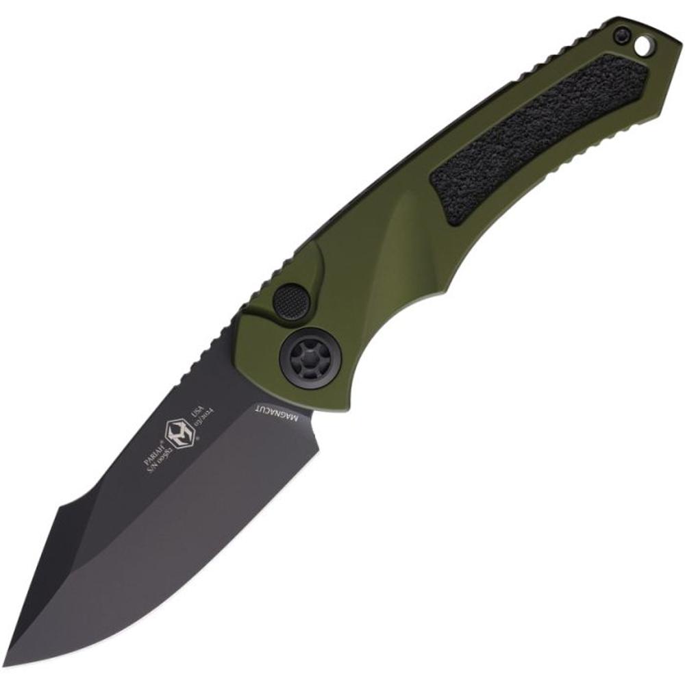 Heretic Knives Pariah OD Green 3.77 Inch Black DLC Coated MagnaCut Blade  | BLUE RIDGE KNIVES | 10001326